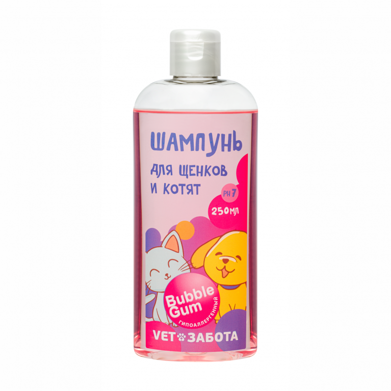 ШАМПУНЬ VETЗАБОТА BUBBLE GUM ДЛЯ ЩЕНКОВ И КОТЯТ, 250 МЛ